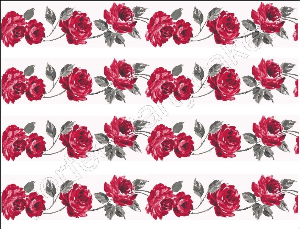 Wedding Cake Edible Icing Cake Ribbon Red Roses Lace Effect Sugar