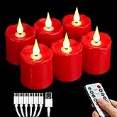 FREEPOWER Rechargeable Flameless LED Votive Candles Red Waterproof LED Candles Lights with Remote Timer for Parties, Special Events, and Home Decor, 2'' x 3''