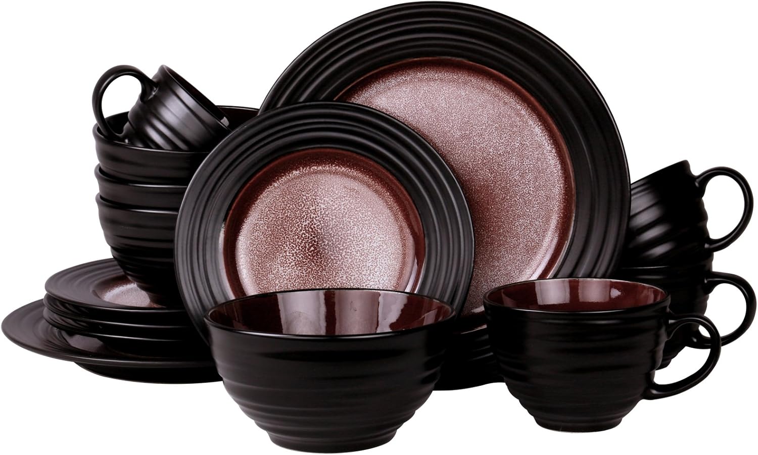 Elama Liana Round Stoneware TwoToned Dinnerware Dish Set