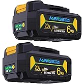 MENSSDA 2Pack True 6AH Capacity Replacement for DW 20V Max Battery, Compatible with 20 Volt DW Batteries DCB207 DCB204 DCB201 DCB200 Series Power Tools, High Power Cells