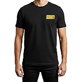 First Class Men's Tactical Security T Shirt, Regular Fit Short Sleeves Silkscreen Security Text on Front and Back