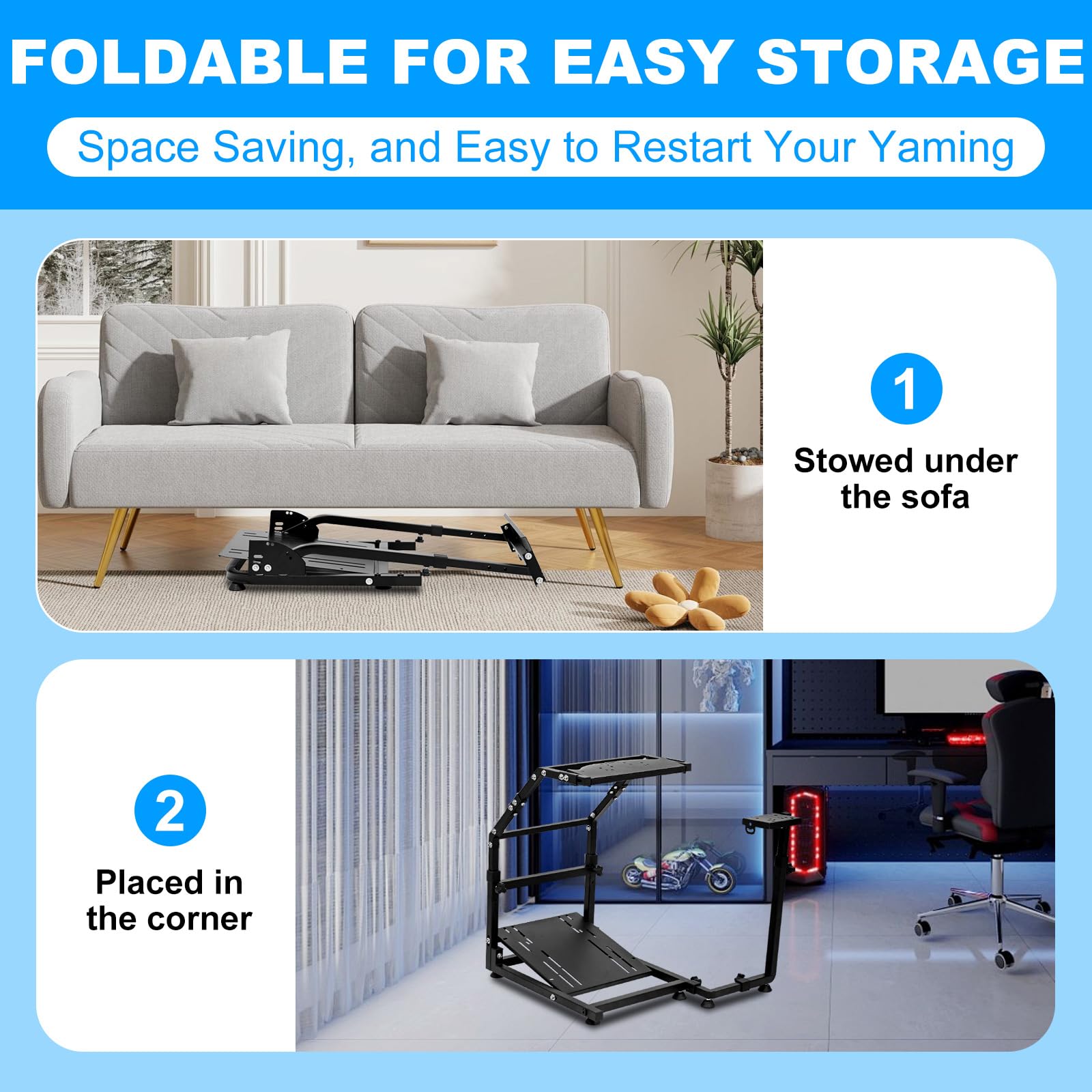 CXRCY Soporte para volante de carreras, altura ajustable y plegable, compatible con cabina de juego Logitech G920 G29 G27 G25 (rueda y pedales no incluidos)