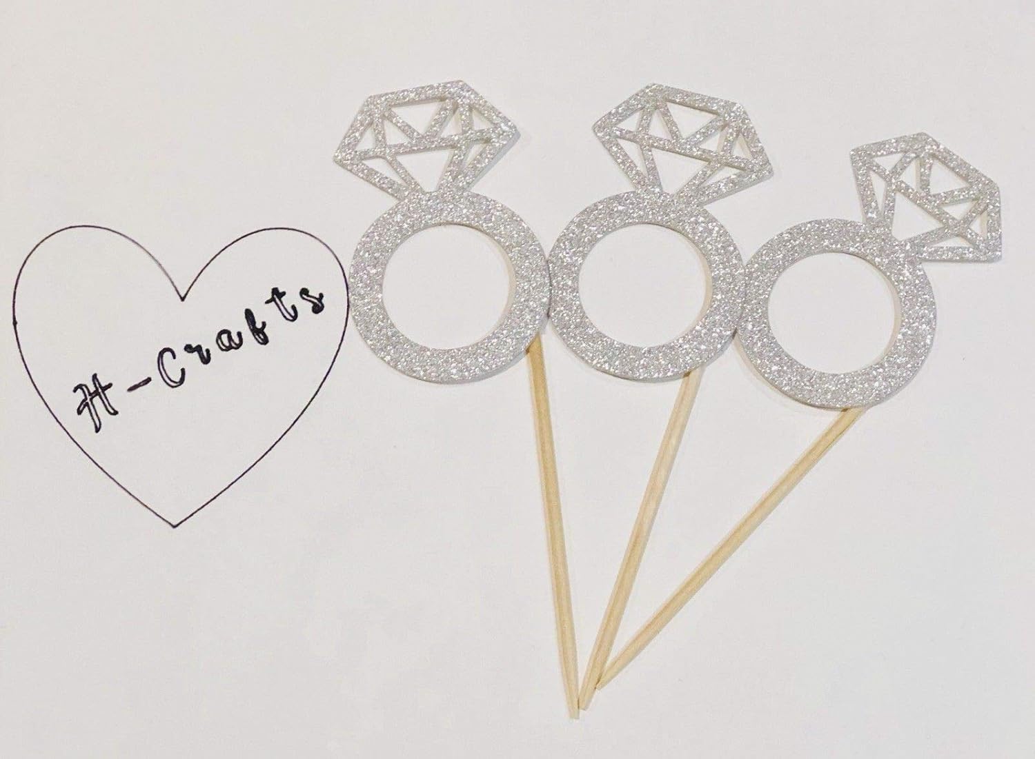 12 x Silver Diamond Ring Engagement ring cupcake toppers, Engagement