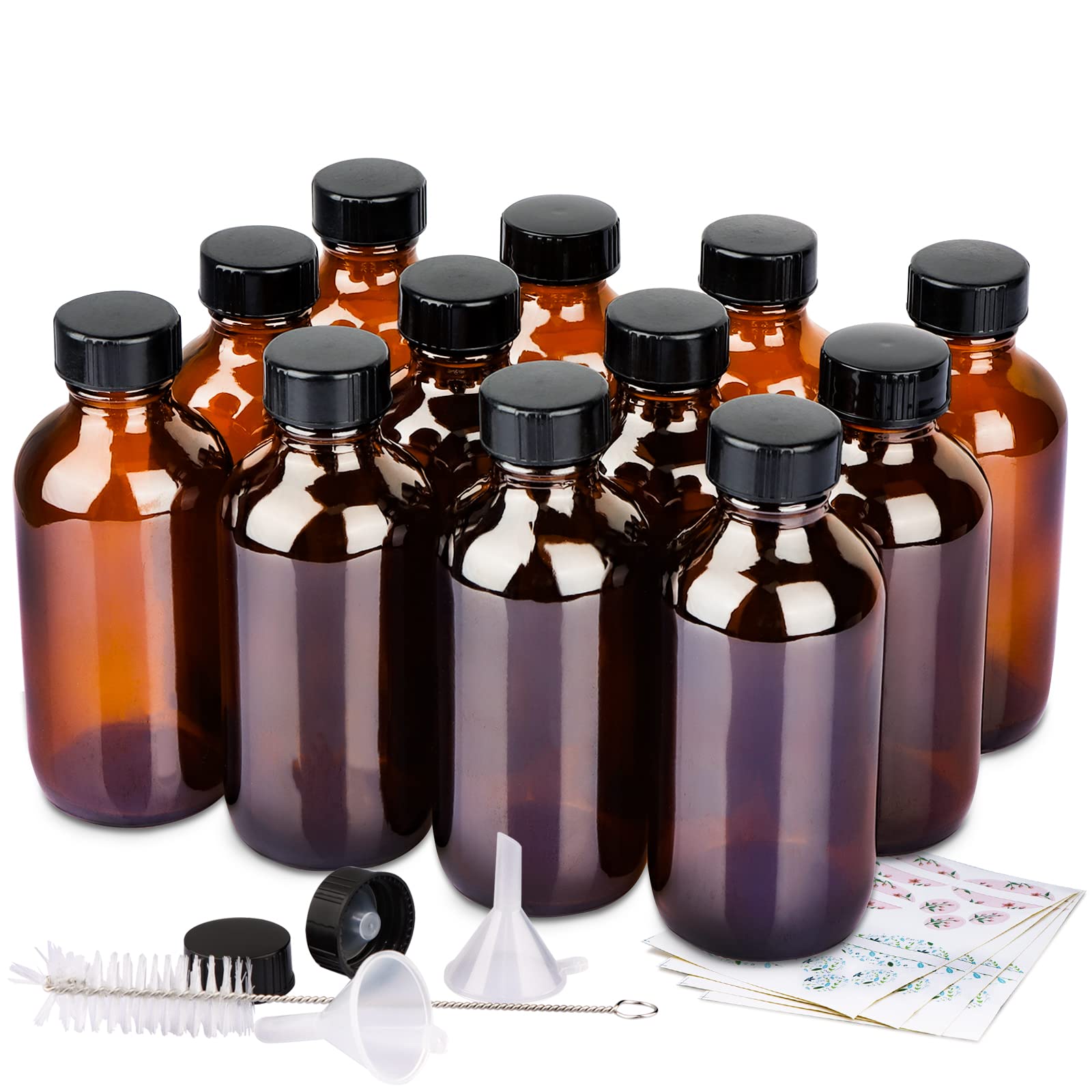 PINIWON 12 Pack 4 oz Amber Glass Bottles, 120ml