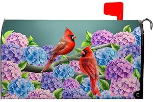 VENTUCOVEN Summer Hydrangea Mailbox Cover Spring Cardinal Bird Mailbox Covers Magnetic Standard Size 21x18 in Blue Purple Floral Post Letter Box Cover Wrap for Home Farmhouse Garden Decor