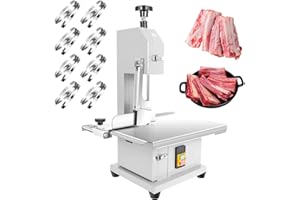 ESAFIO 1500w Electric Meat Bone Saw, Stainless Steel Tabletop Meat Bandsaw for Butchering, Cutting Thickness 0.8-7.1 Inches, Commercial Frozen Meat Cutting Machine with 6 Blades, Workbeach 19.3 "x 15.35"