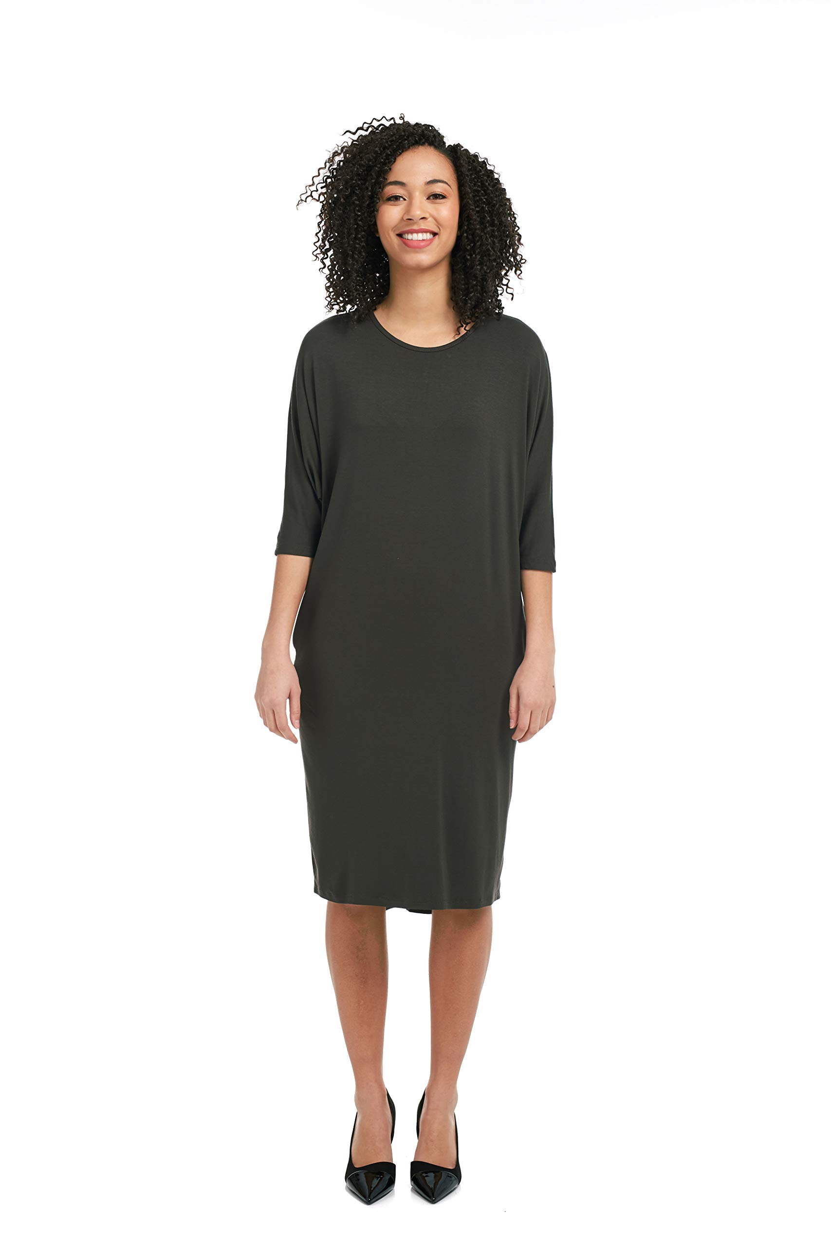 ESTEEZ Women's Casual Dress 3/4 Bat Wing Sleeves Loose Fit Monica