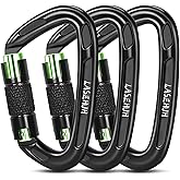Lasehuh UIAA Certified 25KN Auto Locking Climbing Carabiner Clips, D Shaped, Twist Lock, and Heavy Duty Carabiners for Rock Climbing, Rappelling,3.93 Inch, Large Size.