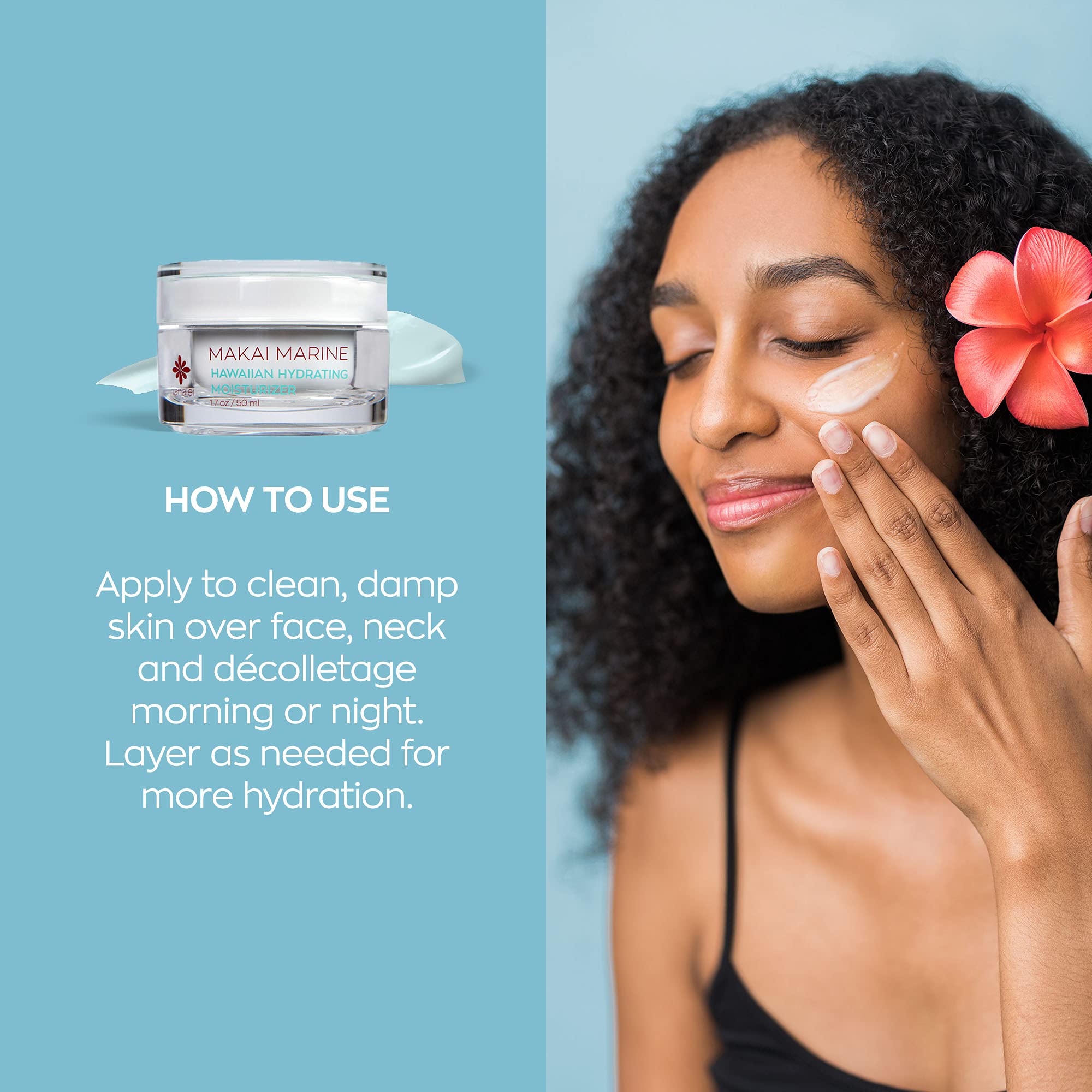 Hanalei Makai Marine Face Moisturizer Gel Cream, Lightweight Non-Greasy Lotion for Dry Skin, Hydrating Formula with Hawaiian Botanicals, Vegan & Cruelty-Free, 1.7 fl oz