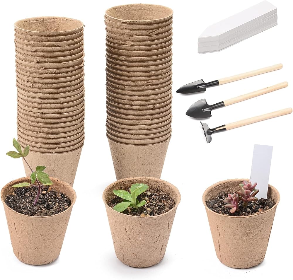 Atoke 50pk Biodegradable Seedling Pots 8cm Plant Starter Nursery Pots w/ 50