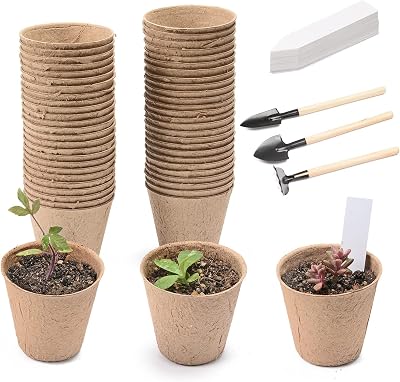 Atoke 50pk Biodegradable Seedling Pots 8cm Plant Starter Nursery Pots w/ 50
