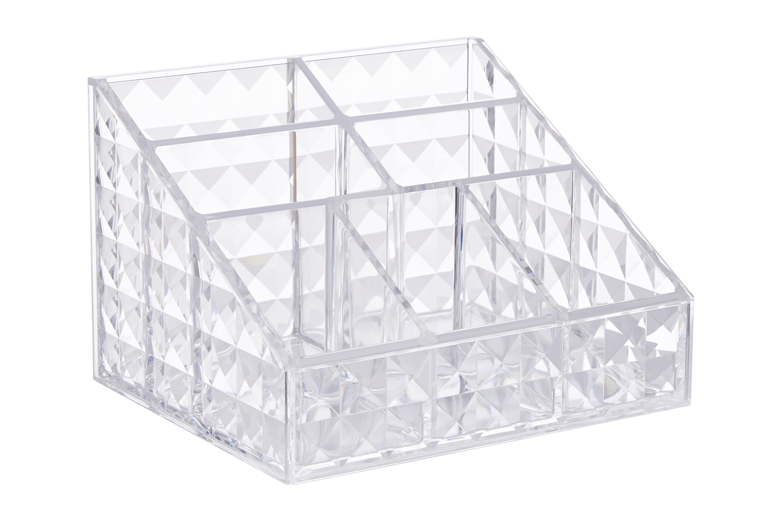 Premier Housewares Cosmetic Organiser with 7 Wide Compartments Clear Diamond Multipurpose Storage Statement Piece for Dresser/Bathroom w15 x d12 x h10cm — image 1