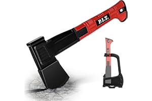 P.I.T. Camping Hatchet, 15" Wood Axe for Splitting and Chopping, Forged Steel Blade with Nylon and Shock Reduction Hollow Handle,Inseparable Over-Molded Head Connection with Protective Blade Cover