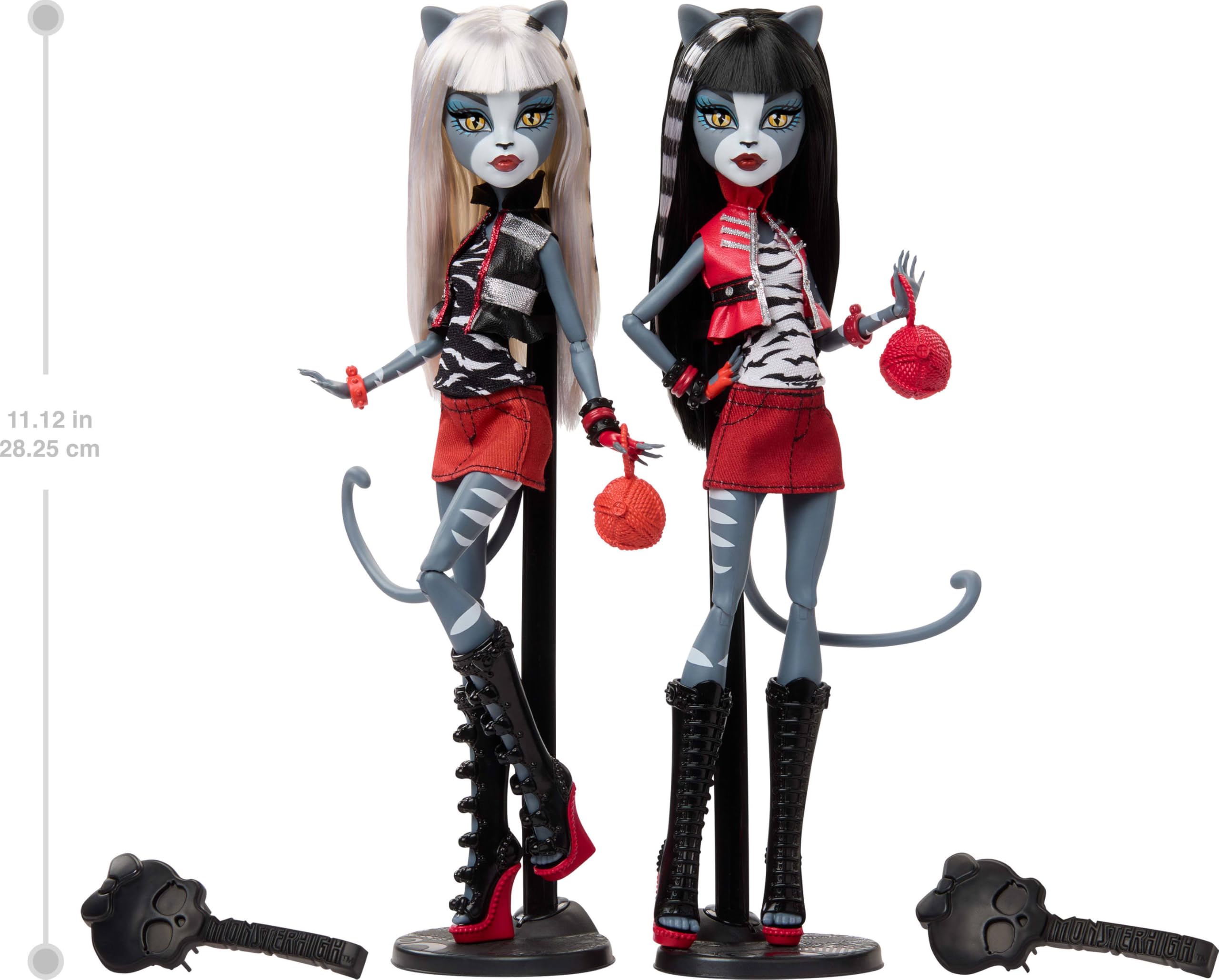 Monster High Boo-riginal Creeproduction Doll 2-Pack, Meowlody and Purrsephone Collectible Reproductions with Doll Stands and Diary