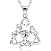 Celtic Knot Necklace S925 Sterling Silver Cubic Zirconia Trinity Love Knot Necklace with Leaf Witches Knot Irish Triquetra Nudo de Bruja Jewelry Gifts for Women Mom Wife Her Birthday Christmas
