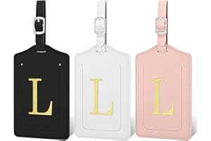 GDJEGE Initial Luggage Tags for Suitcases, 3 Pack TSA Approved Easy to Identify Leather Letter L Travel Tags for Luggage, Travel Essentials Bag Tag Suitcase Identifiers, Cute Hot Stamped Monogram