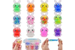 Menzcci 12 Pack Easter Mini Bunny Squeeze Ball Toys Stress Balls Squishy Toys for Easter Basket Stuffers Egg Fillers Party Favors Gifts