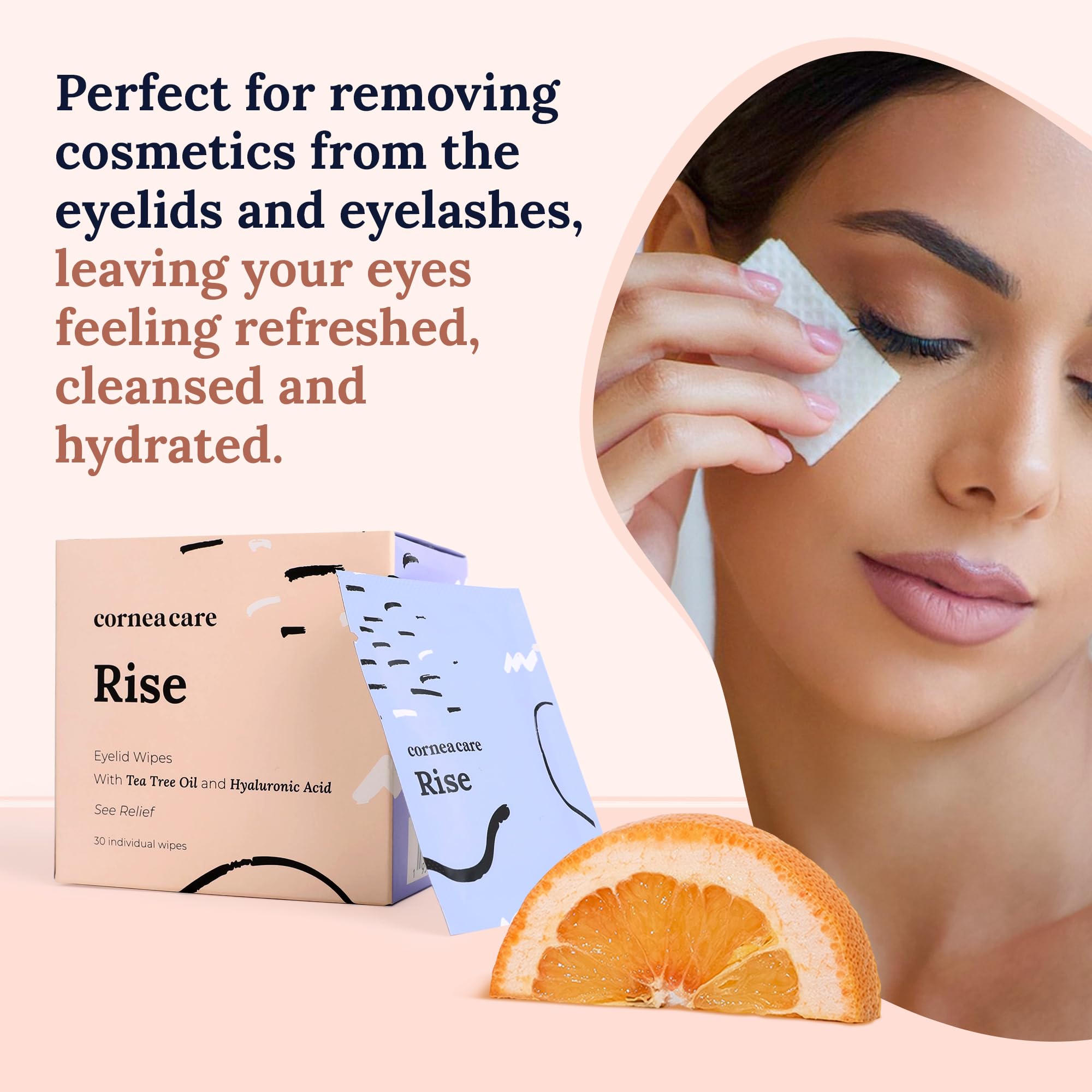 CorneaCare Rise: Eyelid Wipes | Eye Wipes for Dry Eyes | Eyelid Wipes with Tea Tree Oil & Hyaluronic Acid | Travel Ready | 30 Count | FSA & HSA Eligible