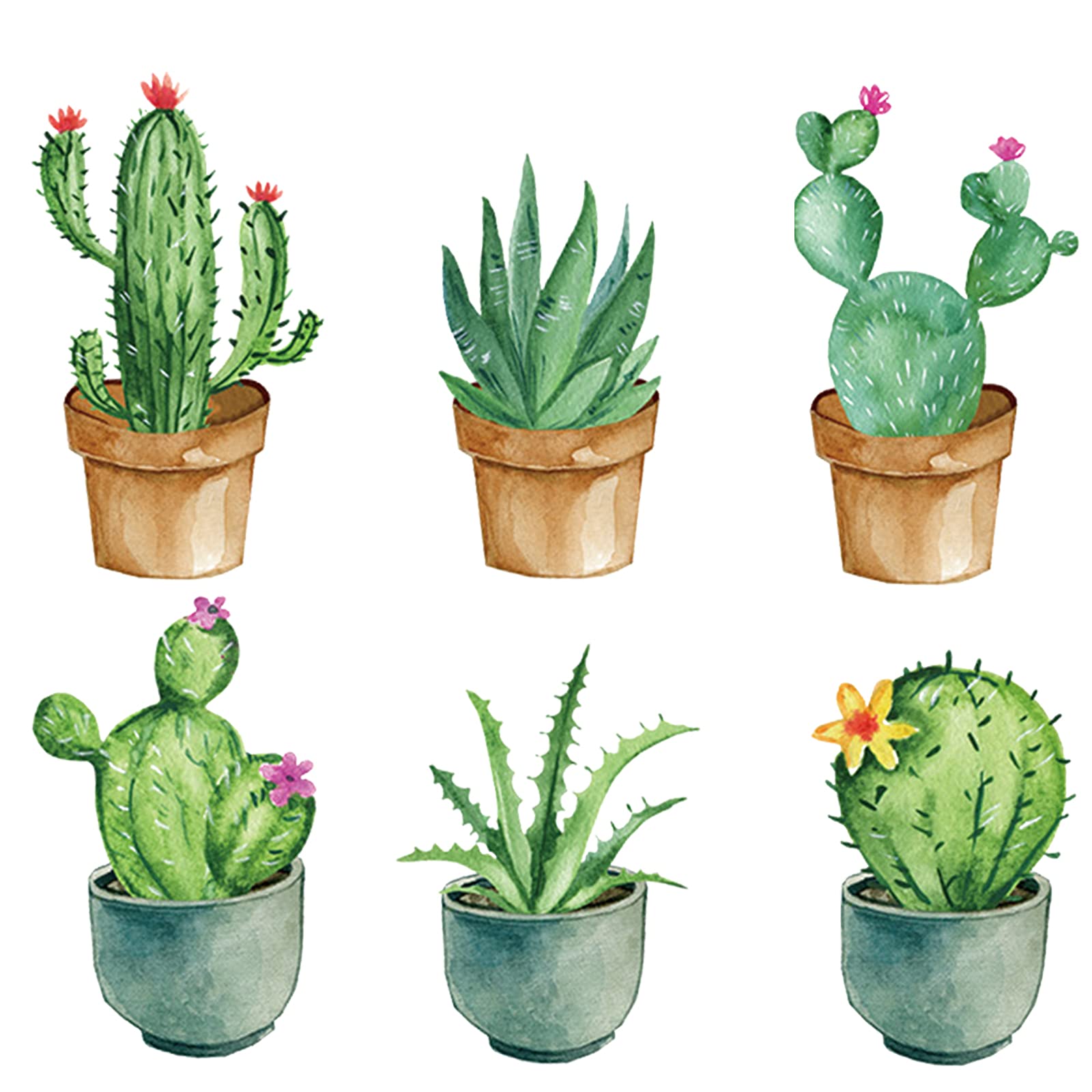Potted Plant Wall Stickers, Cactus Wall Stickers, Green Potted Plant Wall Stickers, Window Stickers, Wall Decoration for Families and Nursery (Green)