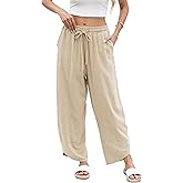 Xiaoxuemeng Wide Leg Linen Pants for Women Elastic Waisted Baggy Barrel Pants Lounge Harem Pants