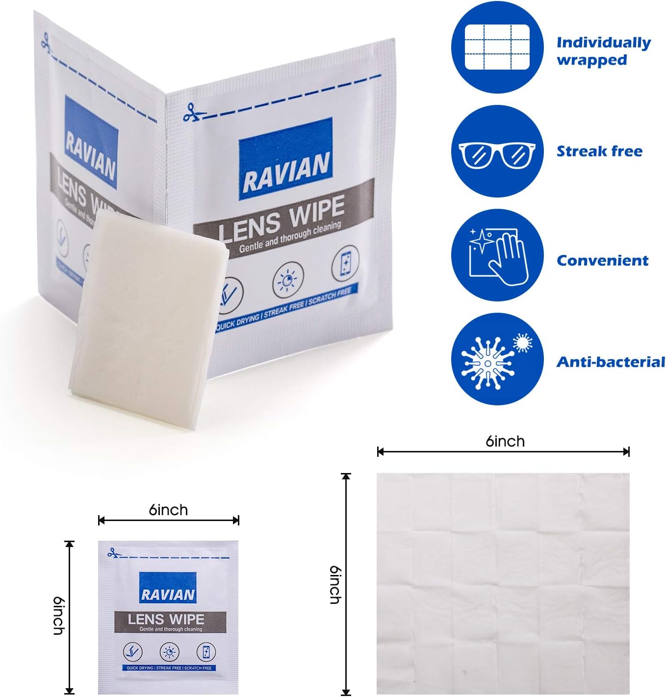 Glasses Cleaner Wipes 400 Individually Wrapped Antibacterial Lens Wipes Multipurpose Suitable for Spectacle Lenses Cameras - Image 3