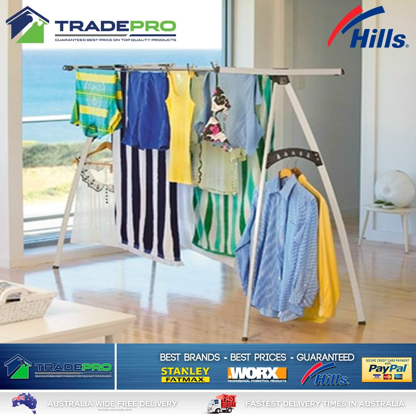 Hills Portable Washing Line, High grade steel, White, 2100mm x 1300mm x