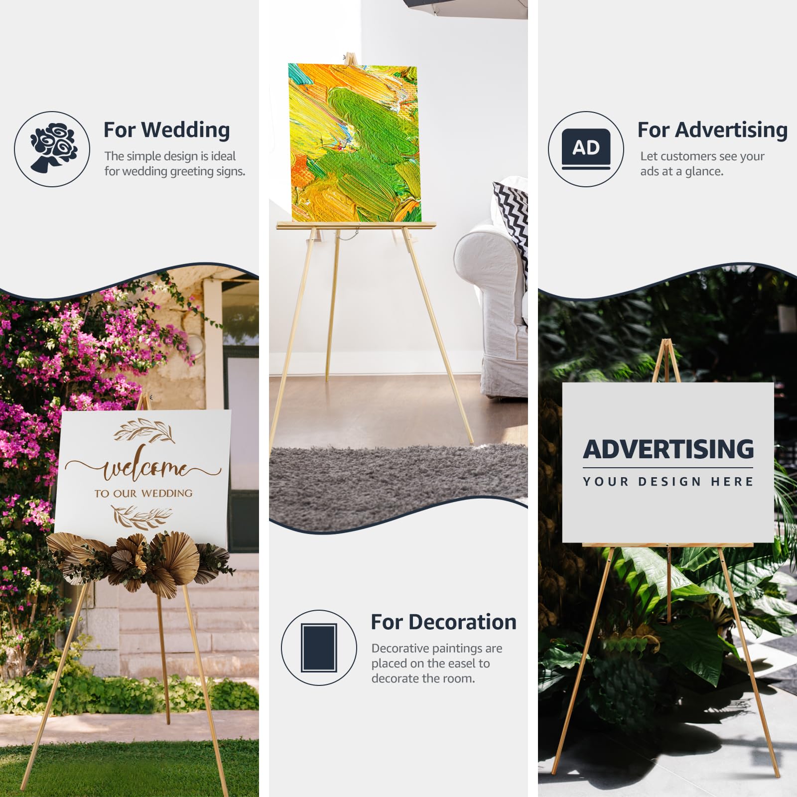 NianFeng Wooden Easel Stand for Sign, Easel Display Stand Floor for Wedding Sign with Adjustable Tray, 63-Inch, Tripod A-Frame Poster Light Duty, Welcome, Art Show & Baby Shower (Natural)