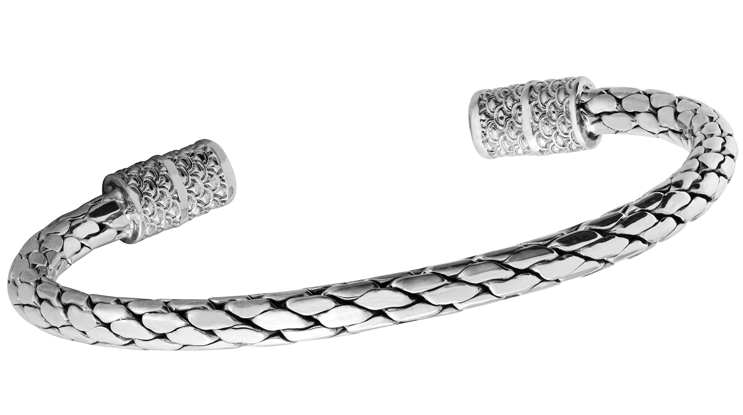 Treasure Bay Men's Solid 925 Sterling Silver Torque Bangle Bracelet | Classic Open Cuff Design – Adjustable Size, 7mm Wide