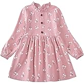 VINUOKER Toddler Girls Cotton Dress Floral Dress for Little Girls midi Dress 2-7years Fall Winter Dress