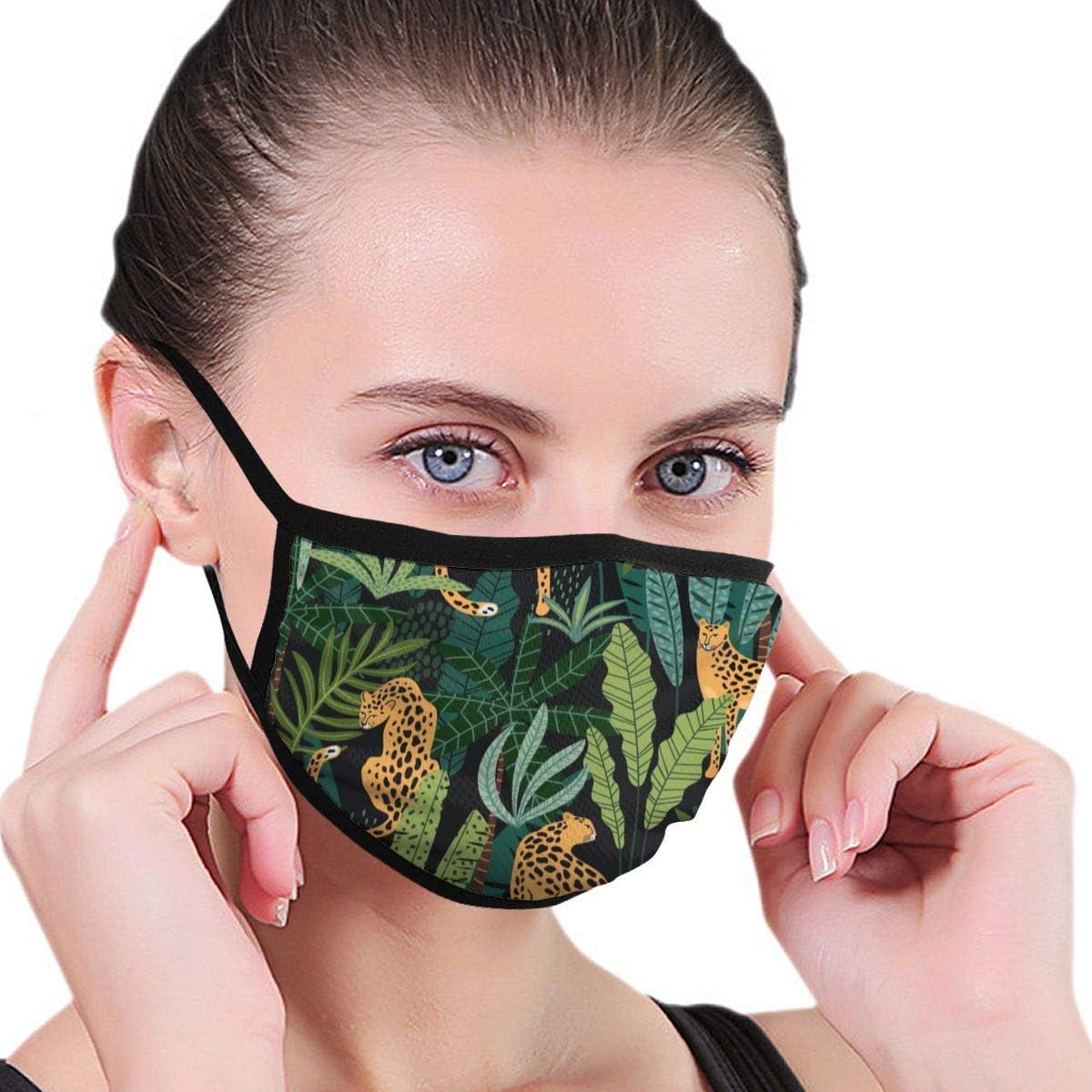 Leopards and Tropical Leaves Unisex Fashion Mouth-Masks Washable Safety Comfortable Breathable Health Anti-Dust Half Face Masks