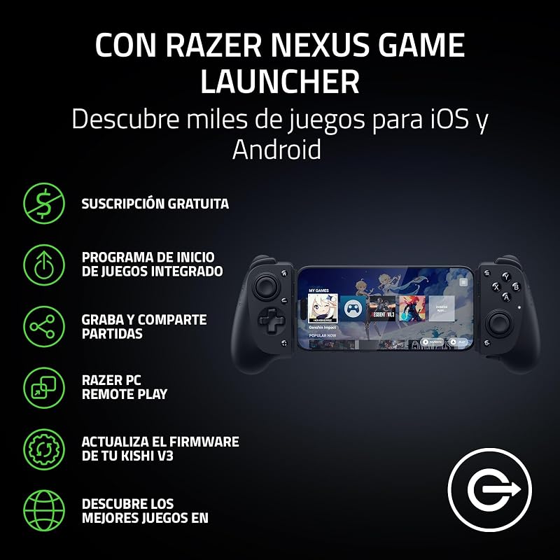 Kishi V3 - Comando áptico de jogos USB-C para iPhones e smartphones Android - Plug and Play - analógicos anti-drift (12 botões - Sensa HD haptics - app Nexus) Preto