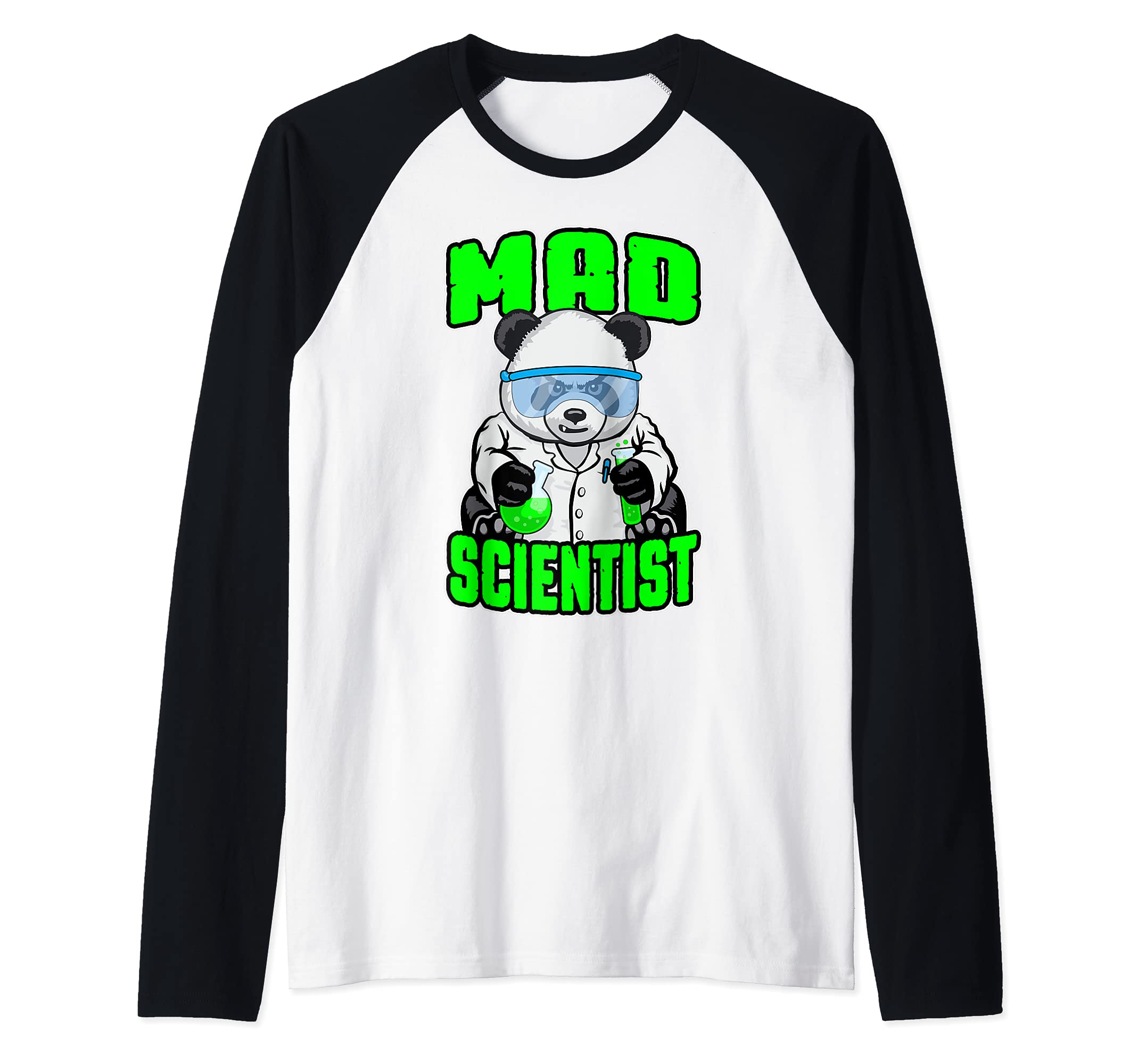 Mad Scientist Panda Bear Funny Animal STEM Science Geek Raglan Baseball Tee