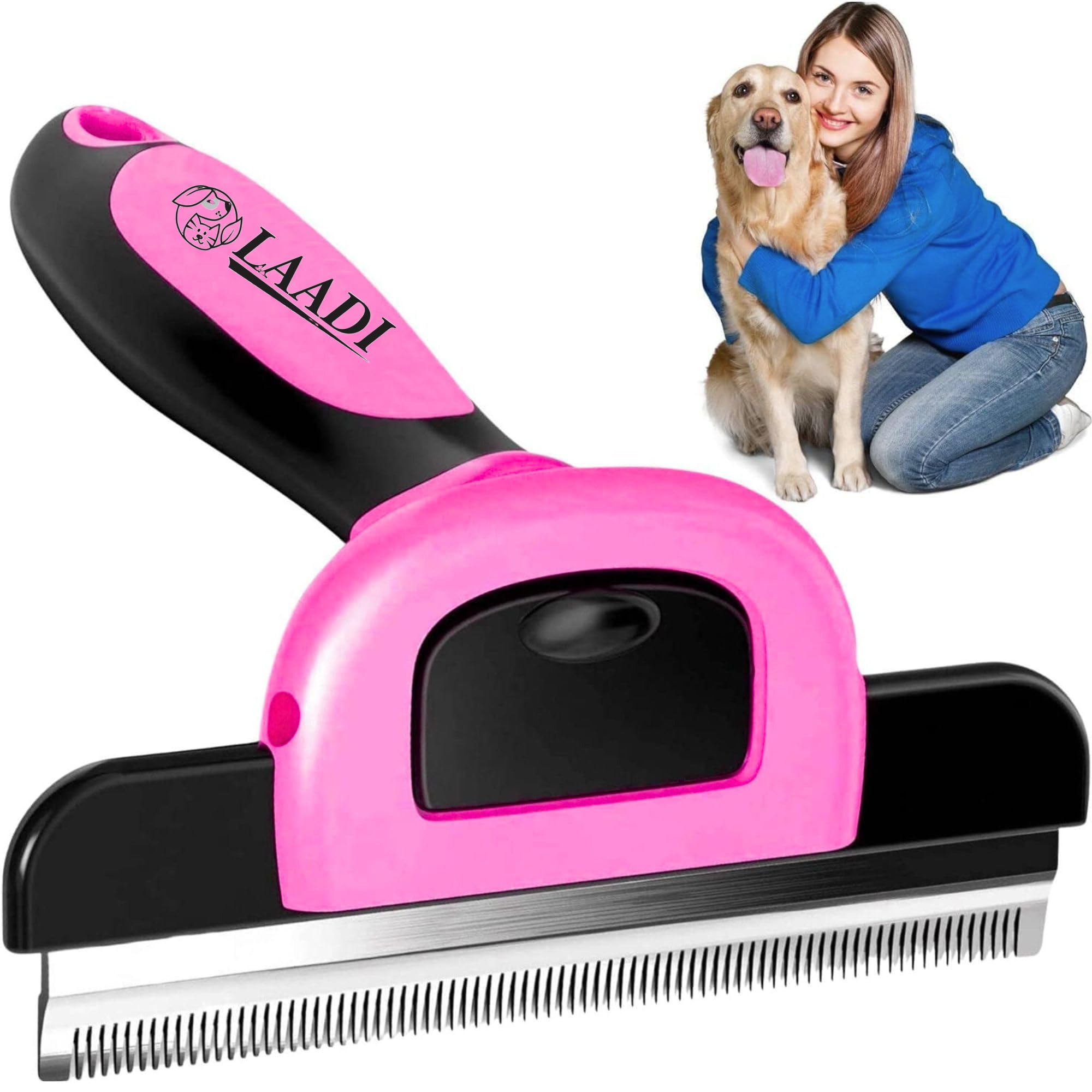 Laadi Deshedding Tool for Dogs and Cats - Reduces Shedding by Up to 95% in Less Than 10 Minutes—best Choice for Grooming and Deshedding Your Lovely Pets. Dog Cat Horse Rabbit Brush. (PINK)