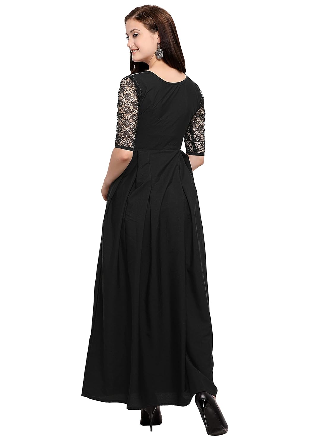 fashion2wear women black maxi digital printed stitched crepe gown