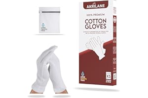AKRILANE XS Extra Small 2 Pairs 100% Premium Cotton Gloves for Dry Hands | Moisturizing Overnight Gloves for Eczema, Psoriasis & Skin Spa Treatment for Women & Men | Washable & Reusable with Free Laundry Bag