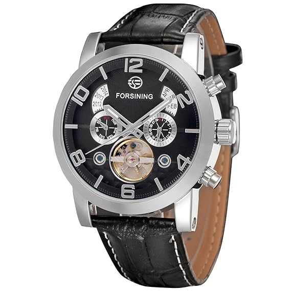 FORSINING Men's Unique Luxury Automatic Movement Popular Style Genuine Leather Strap Wristwatch