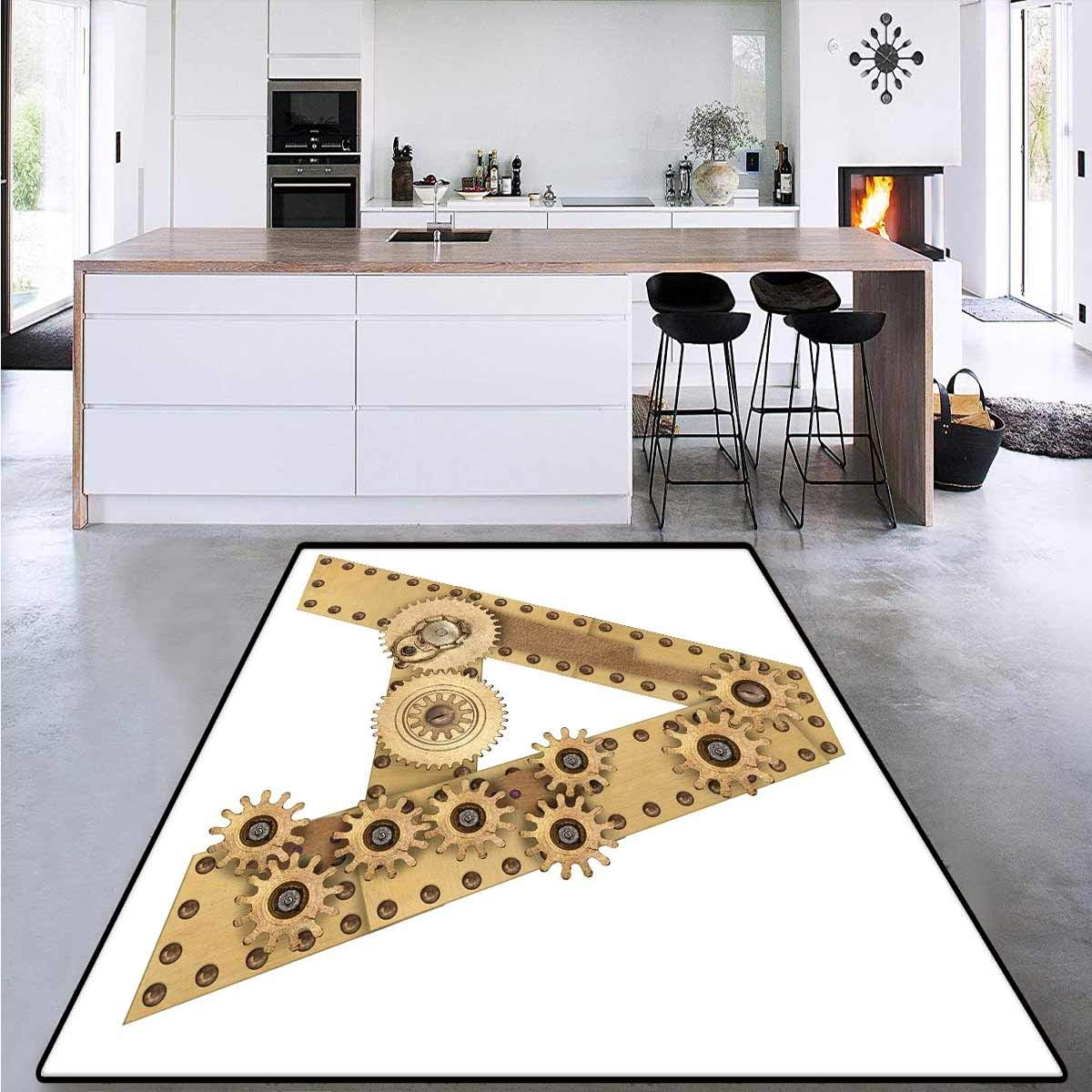 Letter A, Girls Bedroom Rug, Steampunk Mechanical Alphabet Letter Font A Photo Compilation Cogwheel Clench, for Kids Room 4'7" x 5'4" Sand Brown