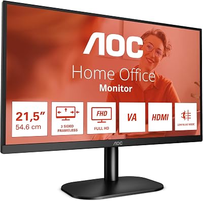 AOC 22B2H 22 inch FHD Monitor 75Hz VA Frameless Low Blue Flicker Free HDMI VGA