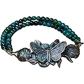Elaine Coyne Wearable Art Patina Zen Garden Sculptural Butterfly on Roses Interchangeable Rockband Bracelet - Chrysocolla