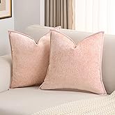 FUTEI Pink Chenille Throw Pillow Covers 18x18 Inch Set of 2,Soft Cozy Bound Edge Design Cushion Case,Home Decor for Couch Bed Living Room