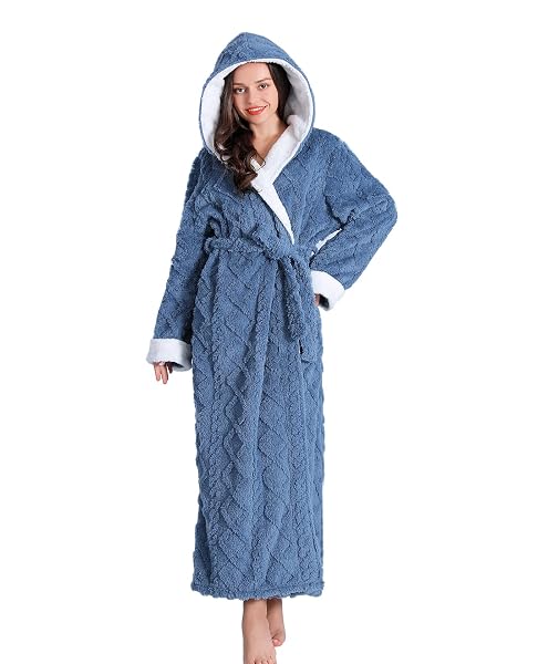 LKG WOMEN’S ROBES LONG PLUSH HOODED LADIES SHOWER...