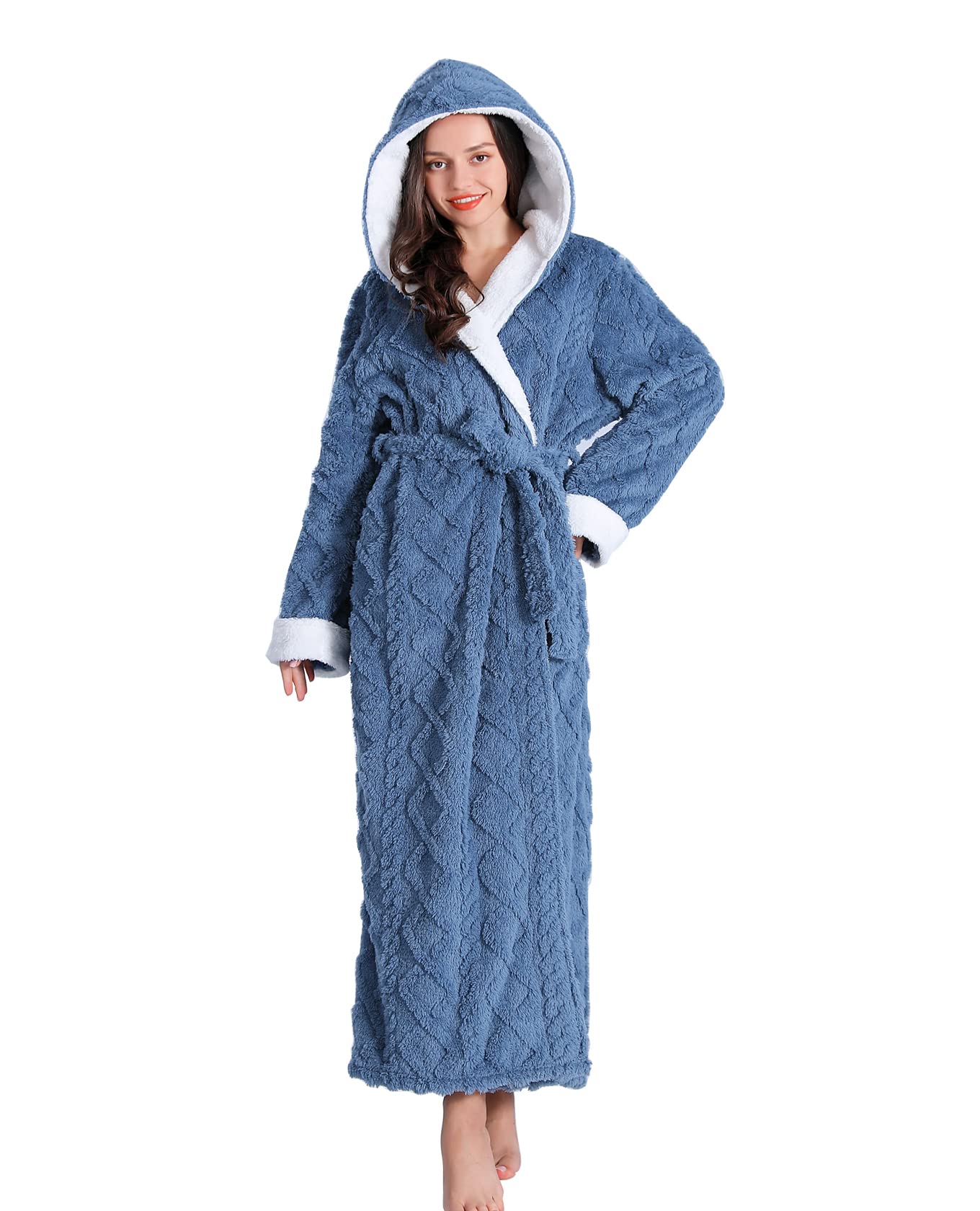 Dowesrobe Women's fluffy hooded plush robes Winter warm and soft women ...