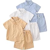 Jolyshlid Boys 6PC Outfits Sets Textured Short Sleeve Button Down Shirts and Shorts Clothing Set 4-12Y