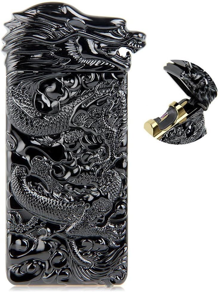 USB Rechargeable Lighter, Electric Tesla Plasma Dragon Lighter USB Windproof Flameless Arc Lighter (Gunmetal)