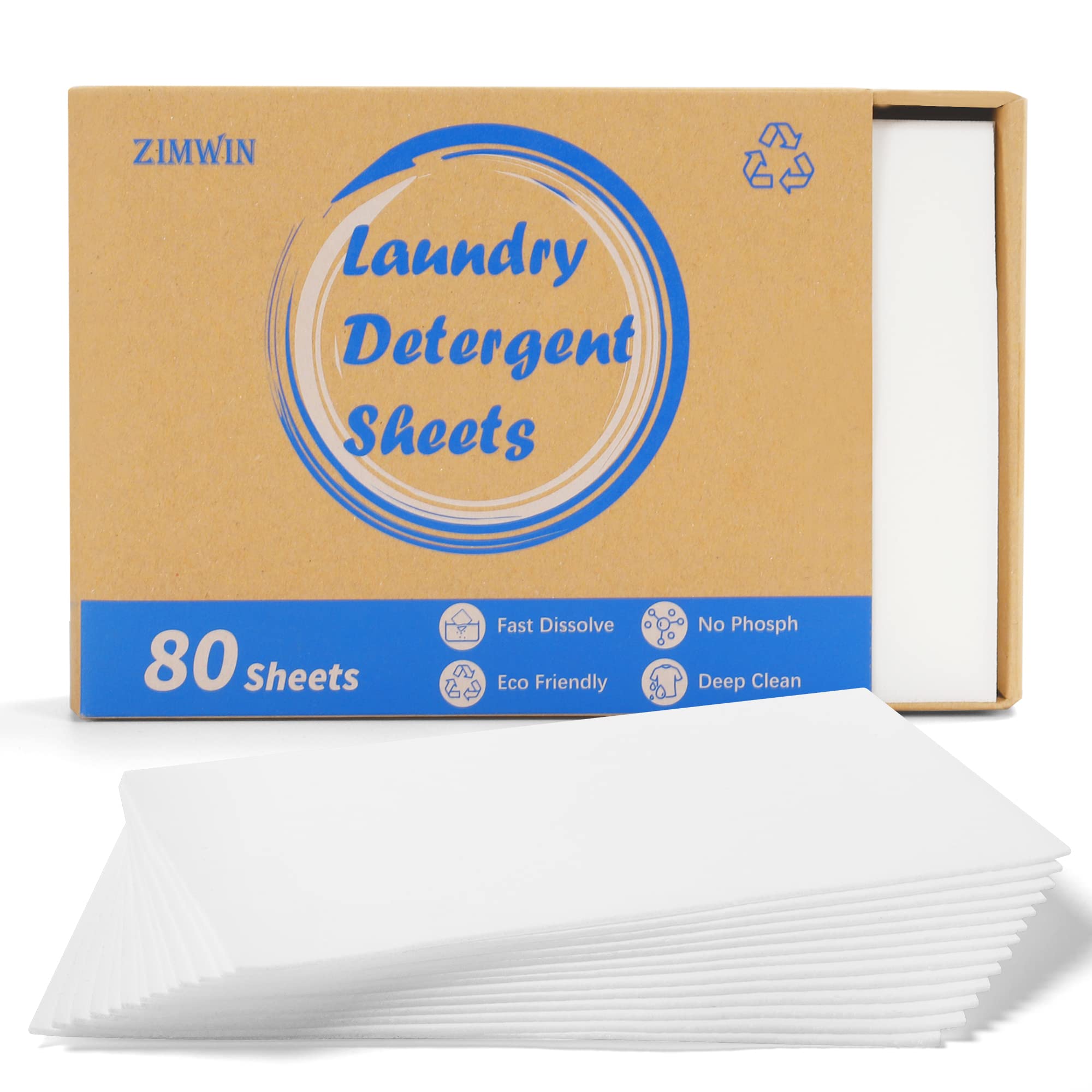 Zimwin Laundry Detergent Sheets, 80 Sheets Fresh Linen Scent Laundry Soap Sheets - Eco-Friendly Hypoallergenic Liquidless Washing Supplies for Dorm Travel Camping - 80 Loads