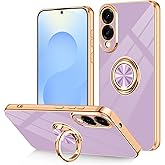 Dinick Designed for Samsung Galaxy S25 Edge Case with Ring Holder Soft TPU Gold Plated Anti-Scratch Slim Cover for Women Men Magnetic Stand for Samsung Galaxy S25 Edge Case Purple