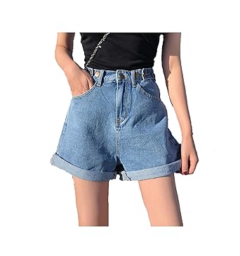 Vivid Blue Pantalones Cortos De Jean Para Mujer Clasicos Clasico