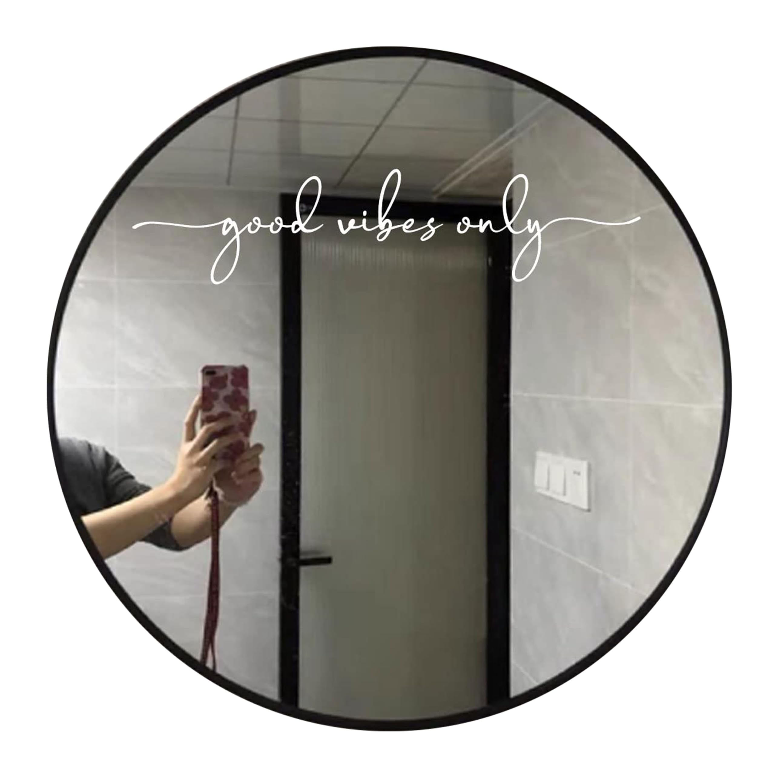 Photo 1 of “Good Vibes Only” Mirror Decal – White Vinyl Motivational Quote Sticker, Positive Affirmation Wall Art for Bathroom, Bedroom, Car, or Home Decor – 16x3.6 Inch