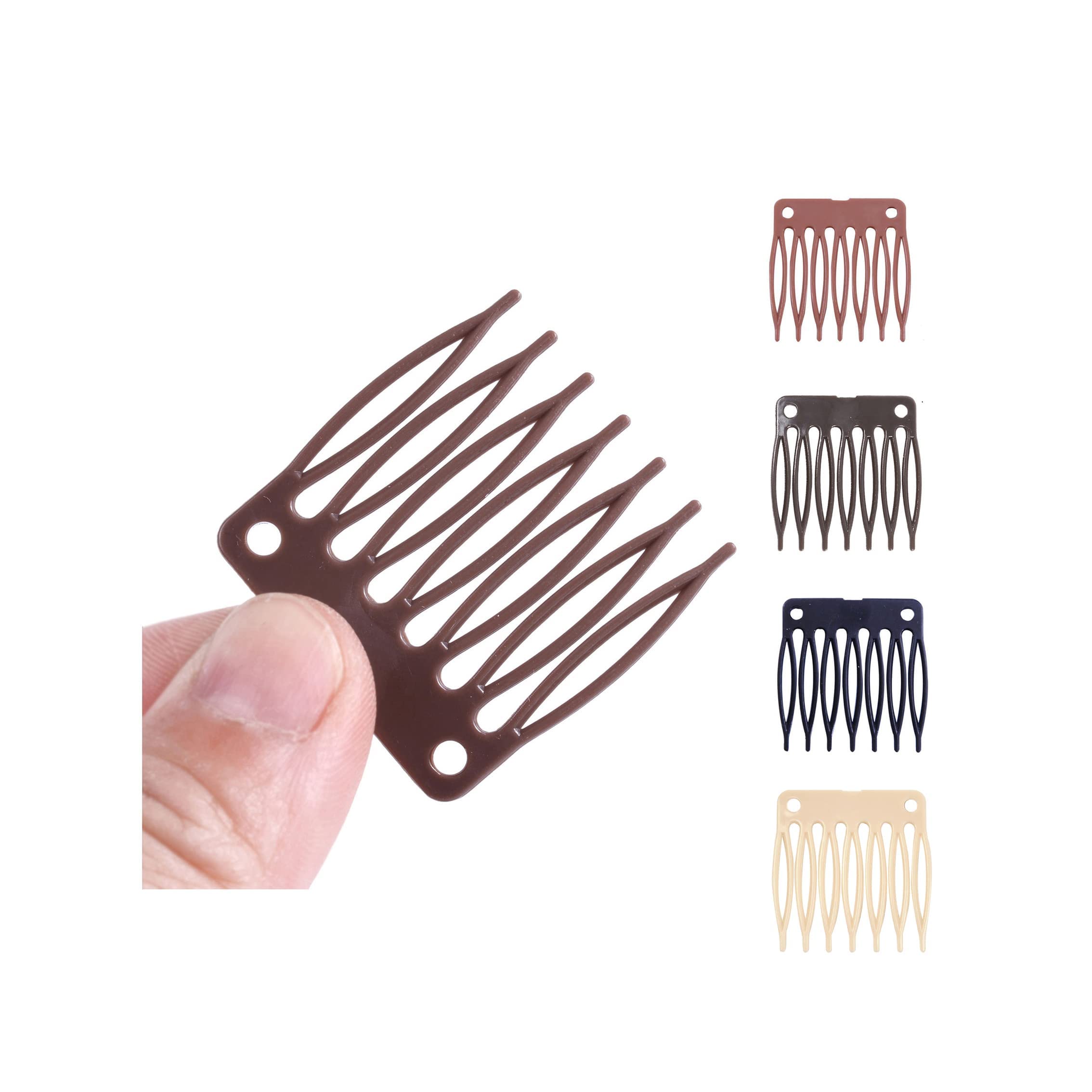 50pcs/Lot Hair Comb Slides Plastic 7-teeth Wig Clips Combs for Wig Making (Brown)