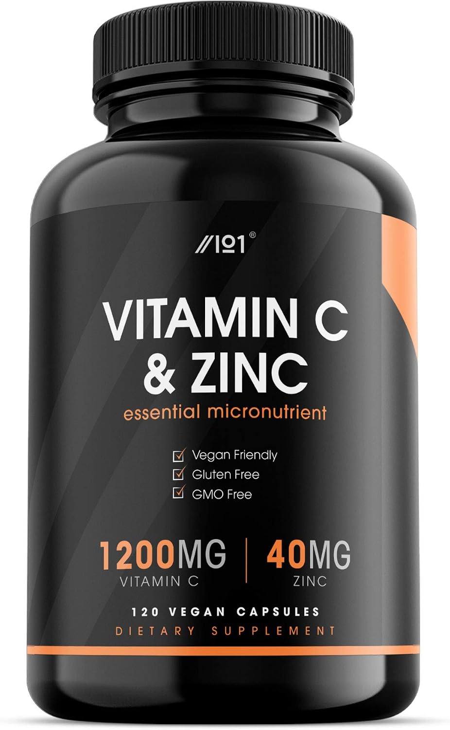 Vitamin C 1200mg Zinc 40mg - 90 Capsules - High Strength Immune Support - 2 Month Supply - Resealable and Recyclable Pouch - By Alpha01